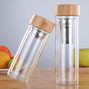 Tea water separation cups Double glass cups travel office home Stainless steel filter insulation cup